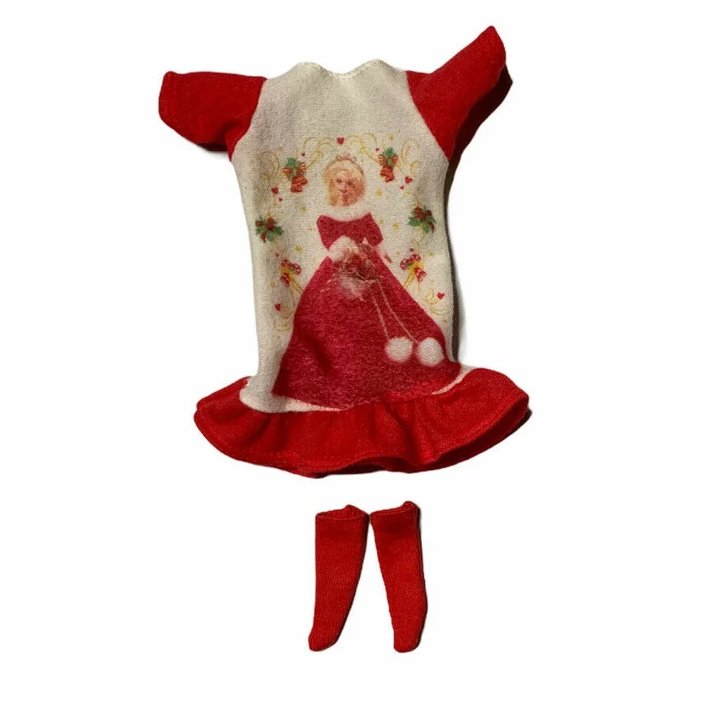 Vintage Barbie with Earrings Doll Clothes 1980s Christmas Nightie Dresses Socks